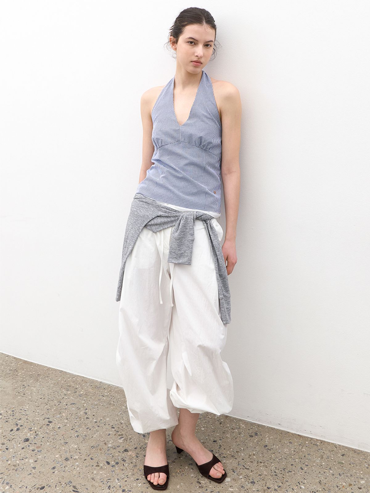 아틀리에 나인(ATELIER NAIN) TINY CHECK HALTER TOP (BL-4427)