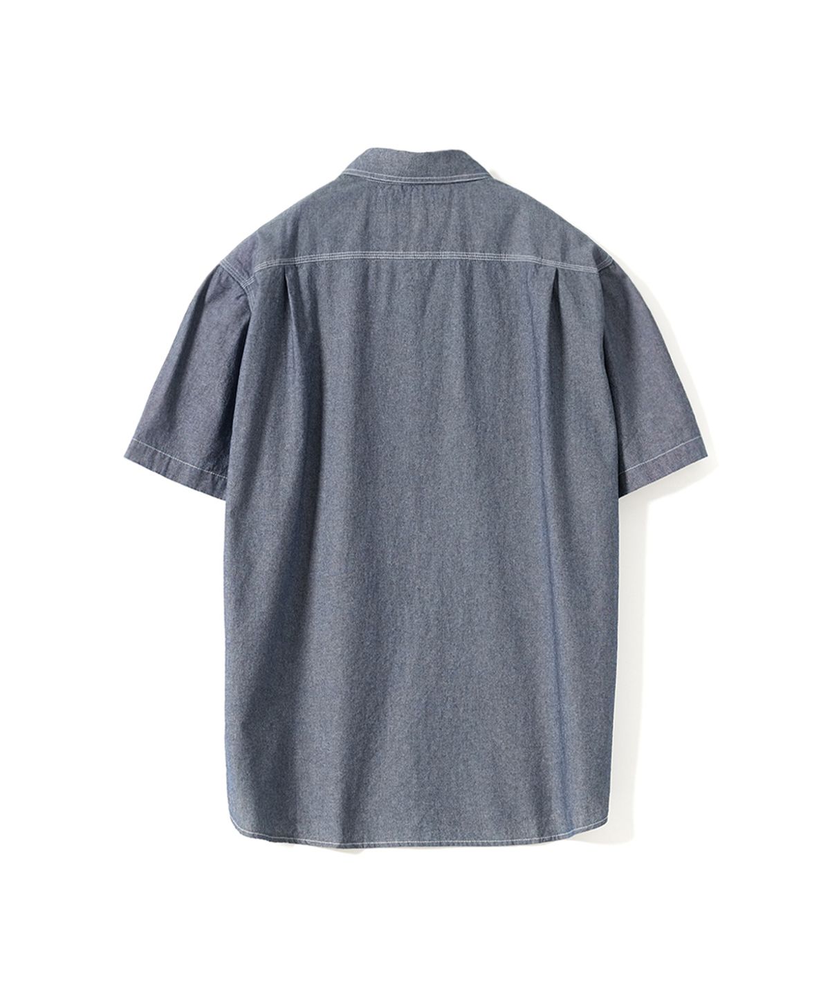 건지 울른스(Guernsey Woollens) 샴브레이 워크 반팔 셔츠 - 딥 블루