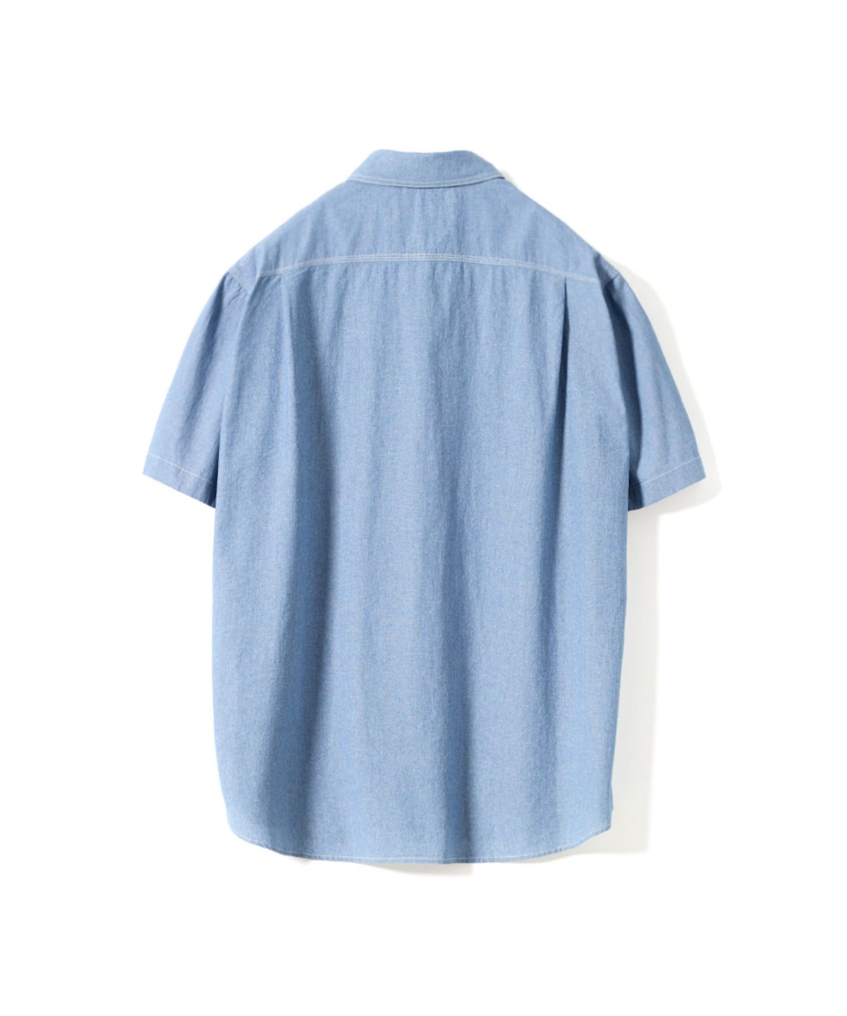건지 울른스(Guernsey Woollens) 샴브레이 워크 반팔 셔츠 - 라이트 블루