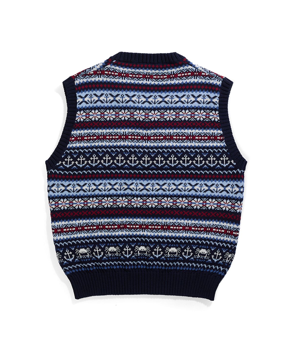 건지 울른스(Guernsey Woollens) 그랑 로크 페어아일 코튼 브이넥 베스트 - 네이비