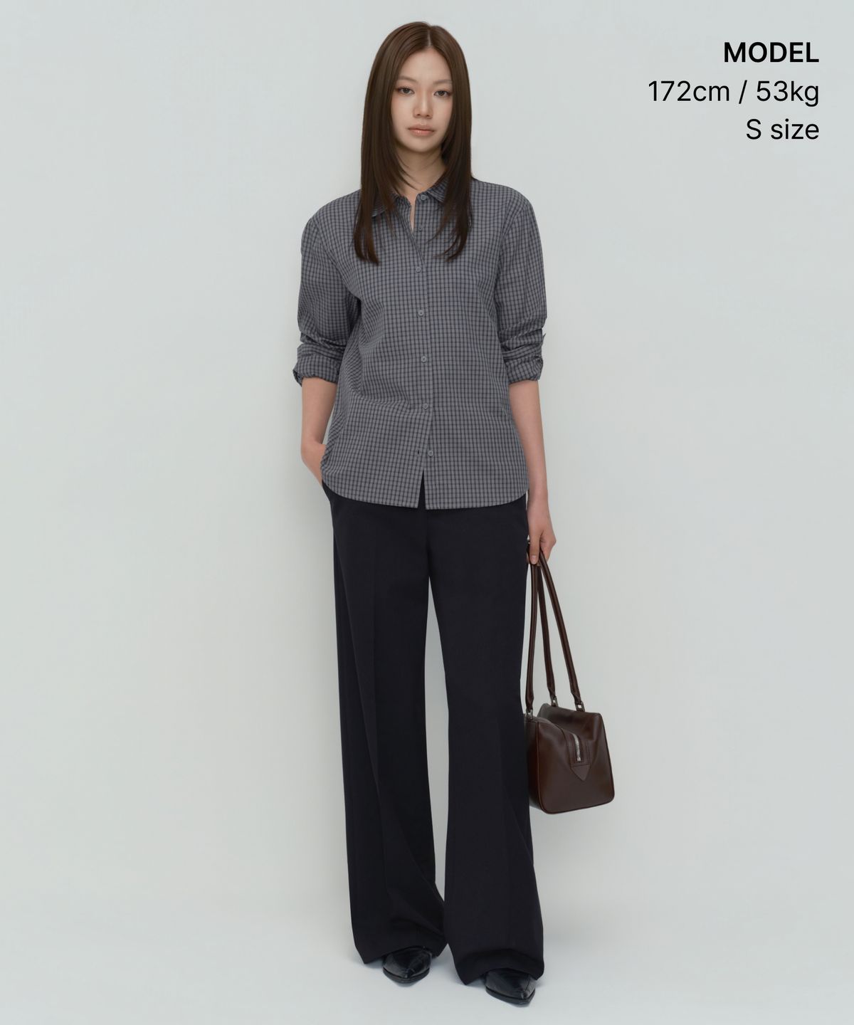 무신사 스탠다드 우먼(MUSINSA STANDARD WOMAN) 우먼즈 릴렉스드 스몰 플레이드 체크 셔츠 [그레이/네이비]