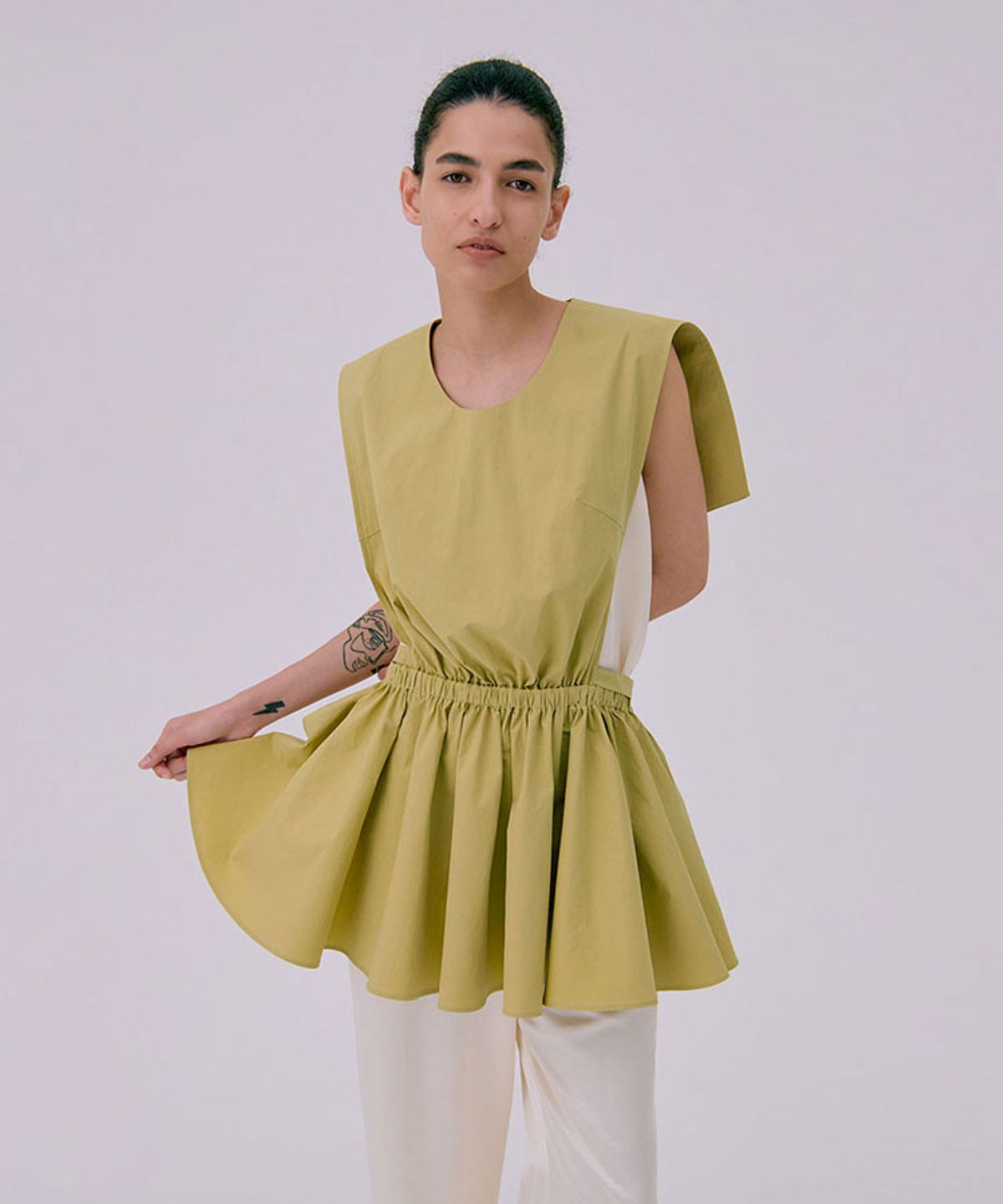 분더캄머(WNDERKAMMER) Sailor Collar Layered Top_Olive(세일러 칼라 레이어드 탑_올리브)