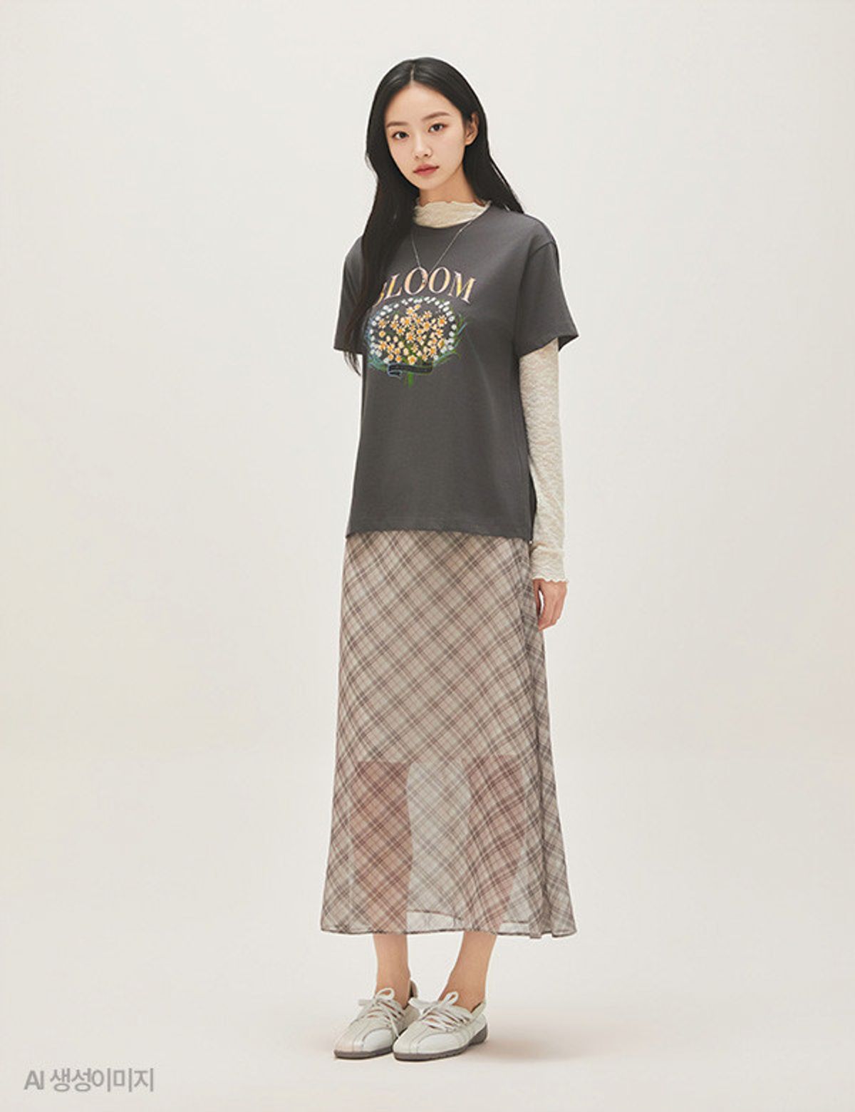 로엠(ROEM) 체크 롱 스커트 RMWHG24RT1