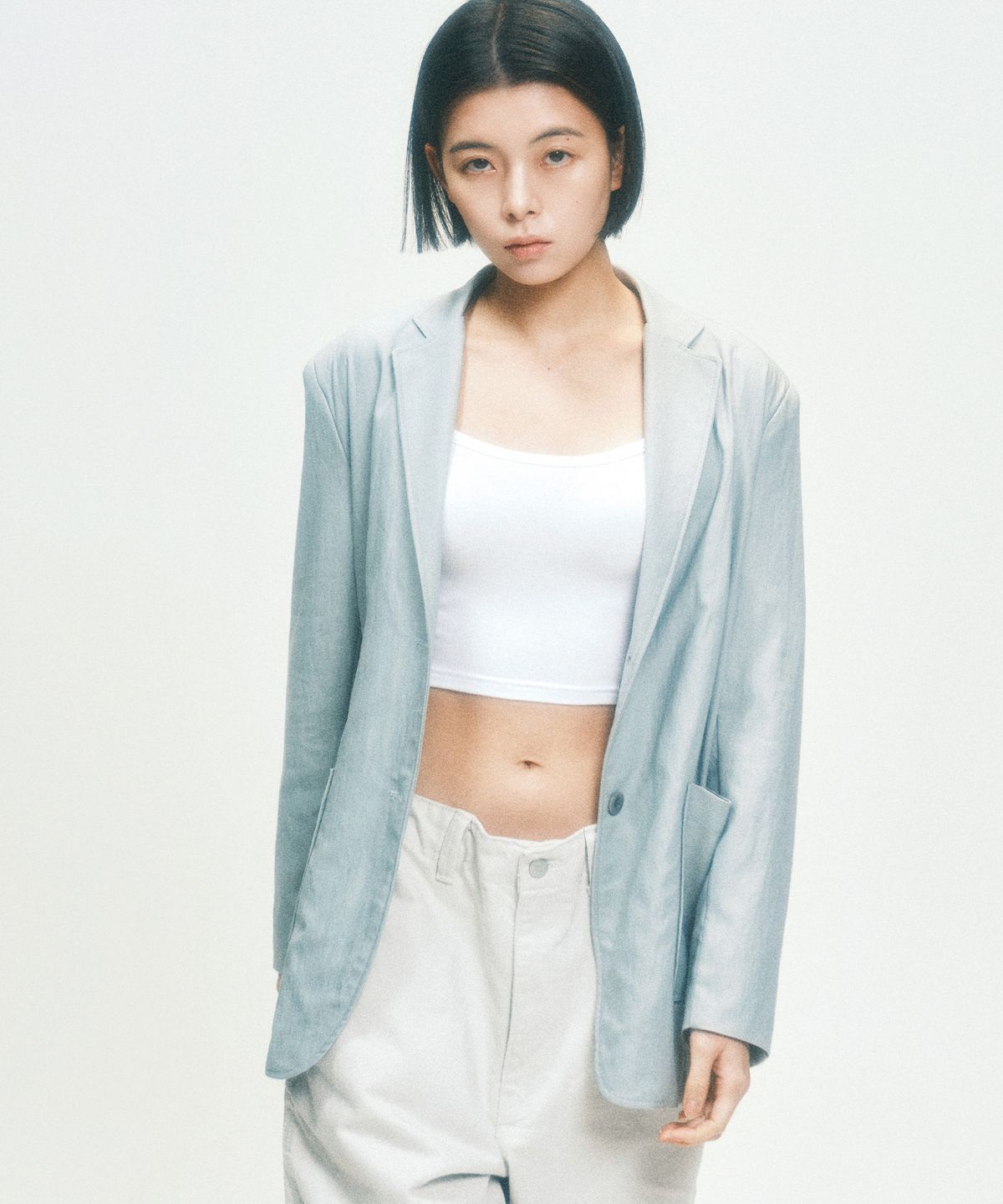 요로코비(YOROKOBY) 세미오버 포켓 블레이저 더스티 민트