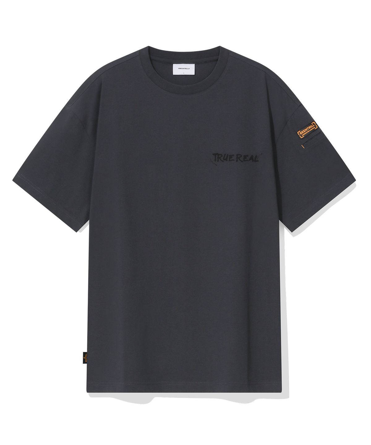 빈트릴(BEENTRILL) 택티컬 소매 포켓 오버핏 반팔티(차콜)