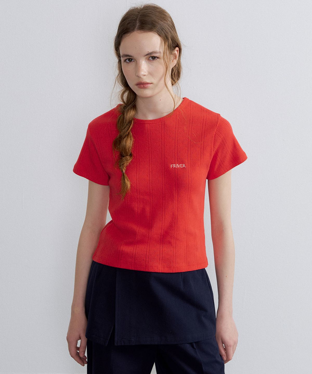 프리버07(FRIVER07) Cotton eyelet crop t-shirt [FRSP07TS12]_Red