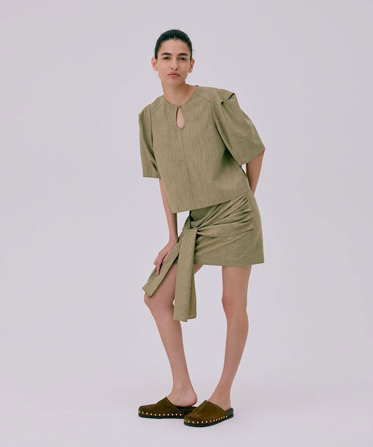 분더캄머(WNDERKAMMER) Tied Mini Skirt_Brown(타이드 미니스커트_브라운)