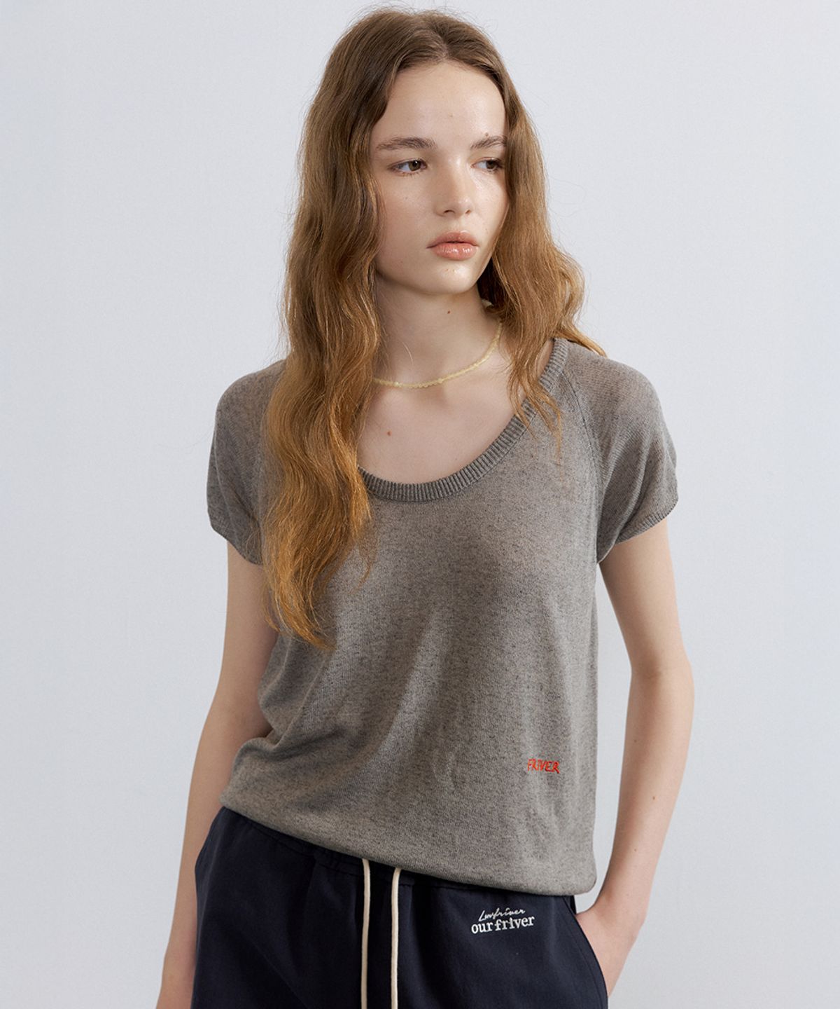 프리버07(FRIVER07) Linen raglan u-neck knit [FRSP07TN05]_Dark gray