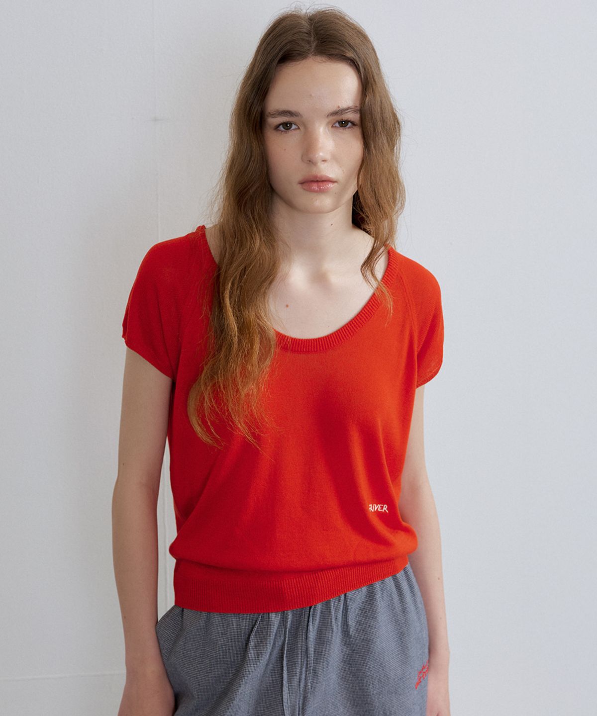 프리버07(FRIVER07) Linen raglan u-neck knit [FRSP07TN03]_Red