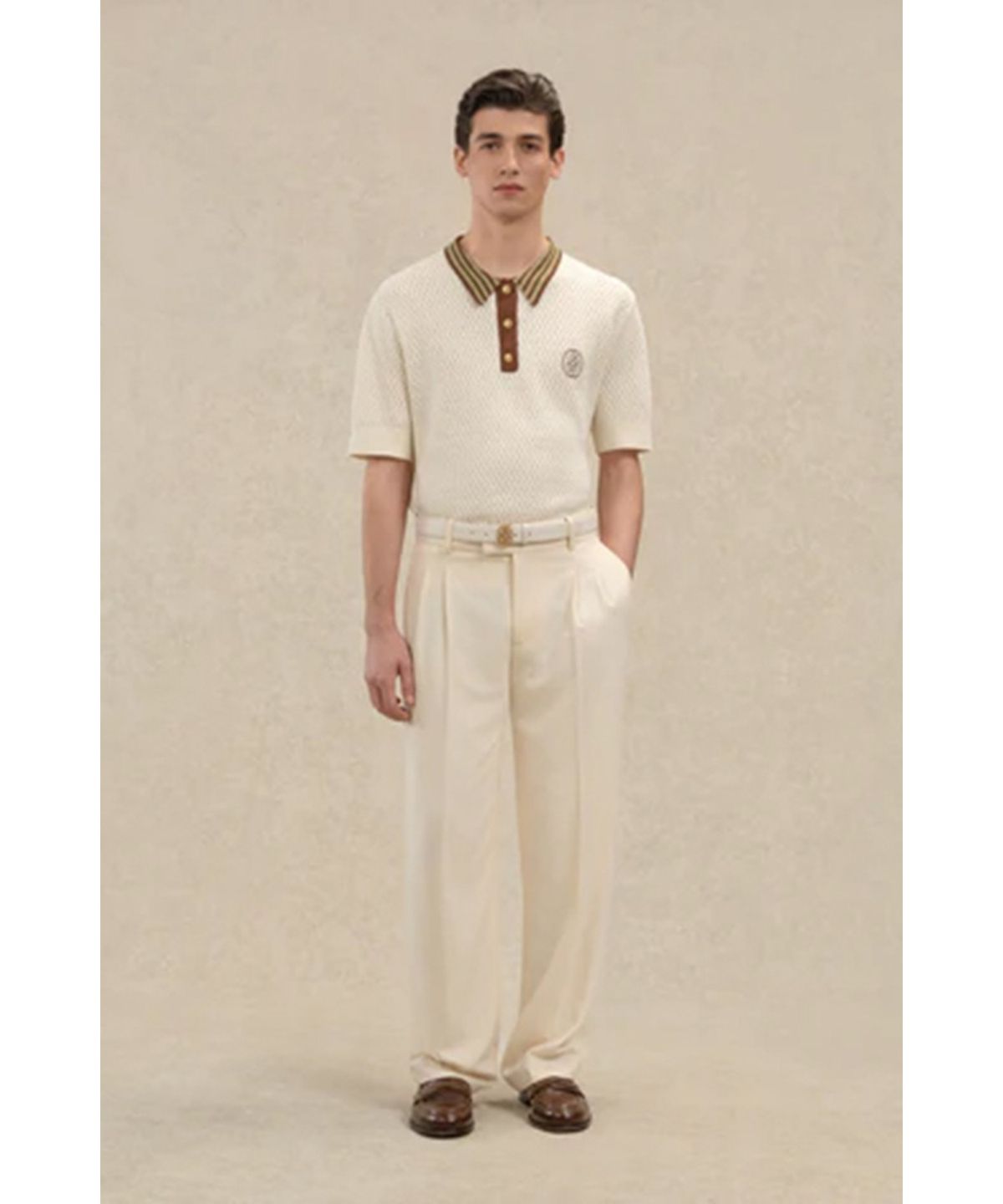 드롤드무슈(DROLE DE MONSIEUR) 미러 D 아쥬레 니트 폴로 Polo Maille Ajoure D Miroir D0WPM26206WHM