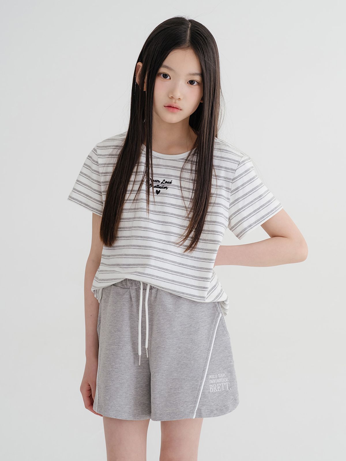 브렛테일러(BRETTAILOR) 베이직 메란지 스트라이프 숏슬리브(메란지)