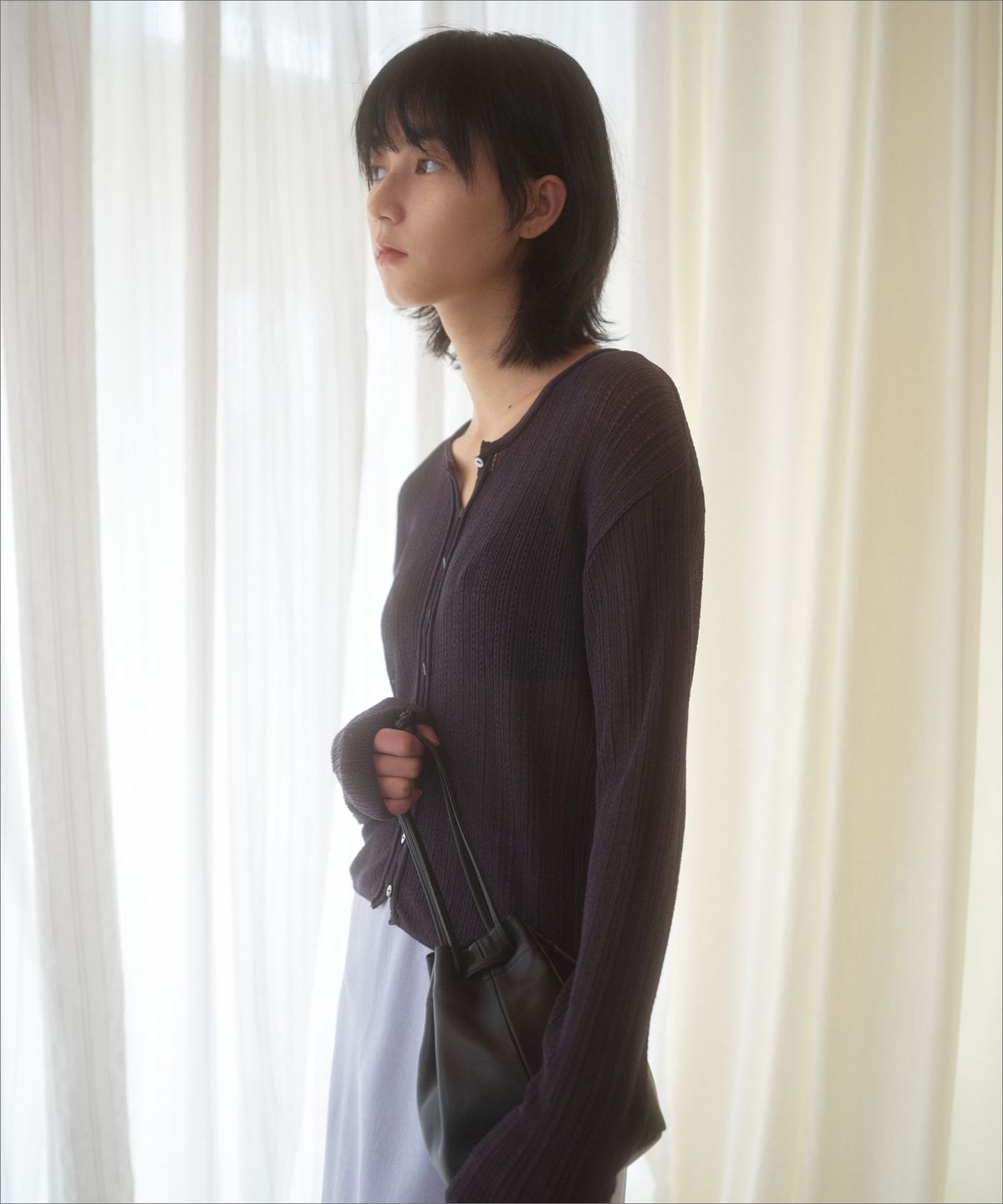 망고매니플리즈(MANGO MANY PLEASE) SARUBI LINEN CARDIGAN_CHARCOAL