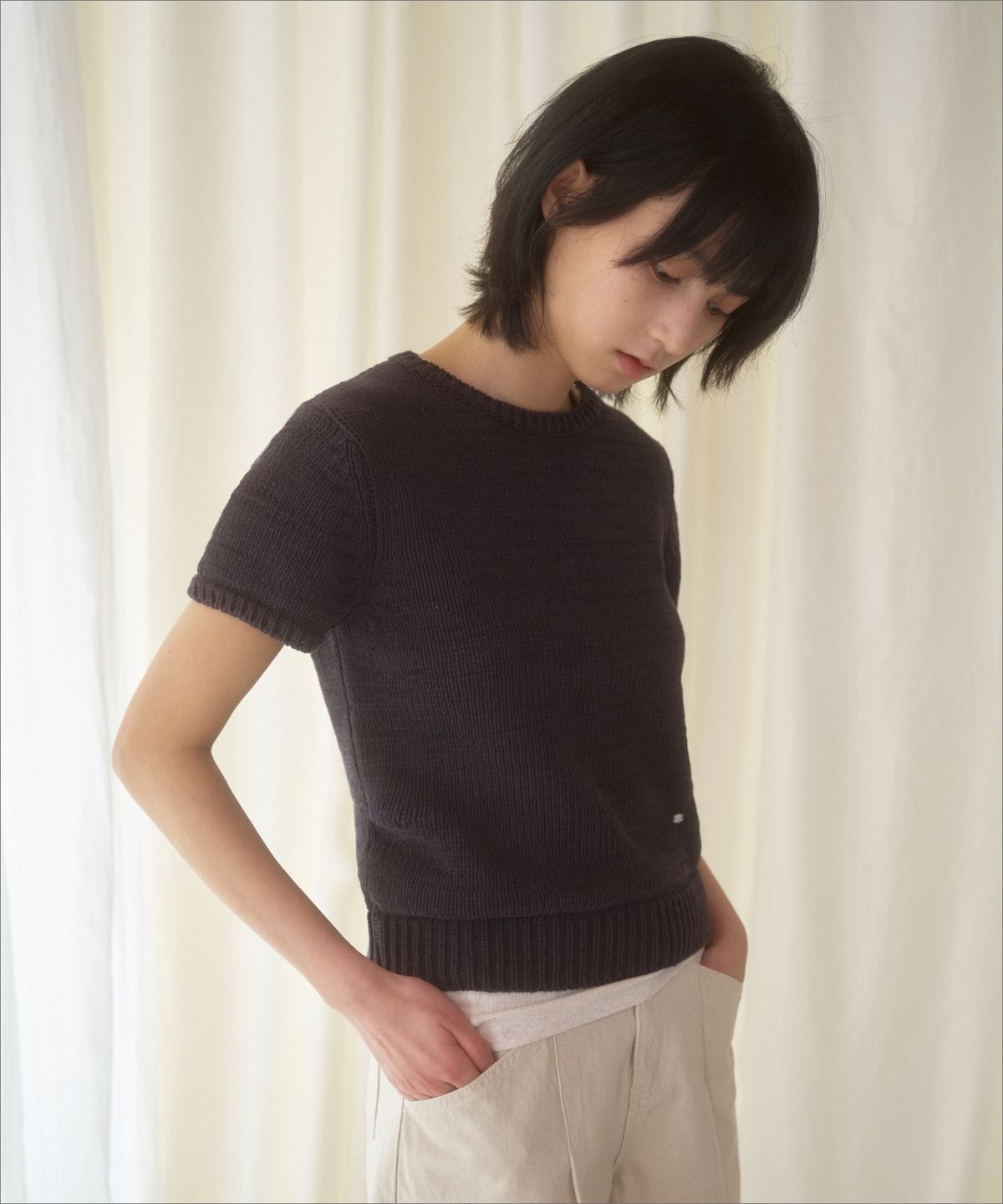 망고매니플리즈(MANGO MANY PLEASE) MAJO COTTON KNIT_CHARCOAL