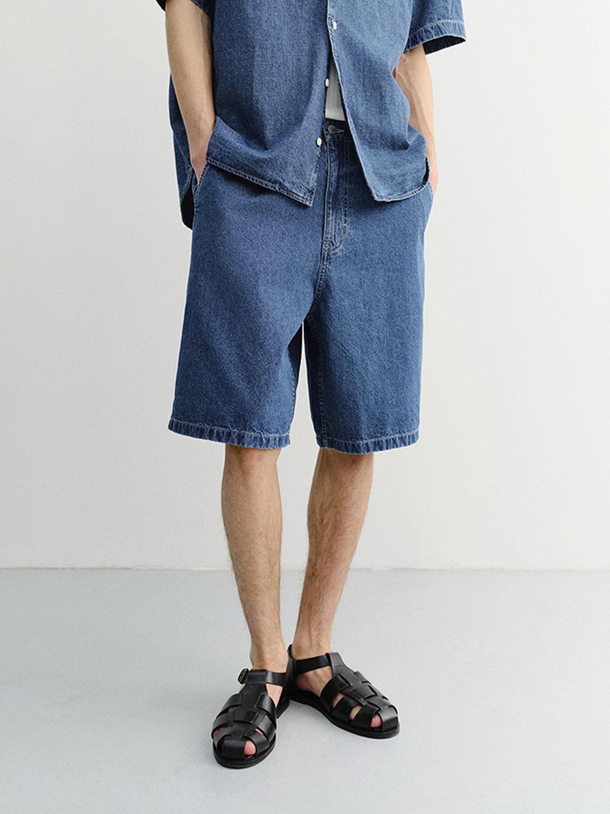던스트 포 맨(DUNST FOR MEN) LINEN DENIM SHORTS_UNISEX_UDPA6B129_CLASSIC BLUE