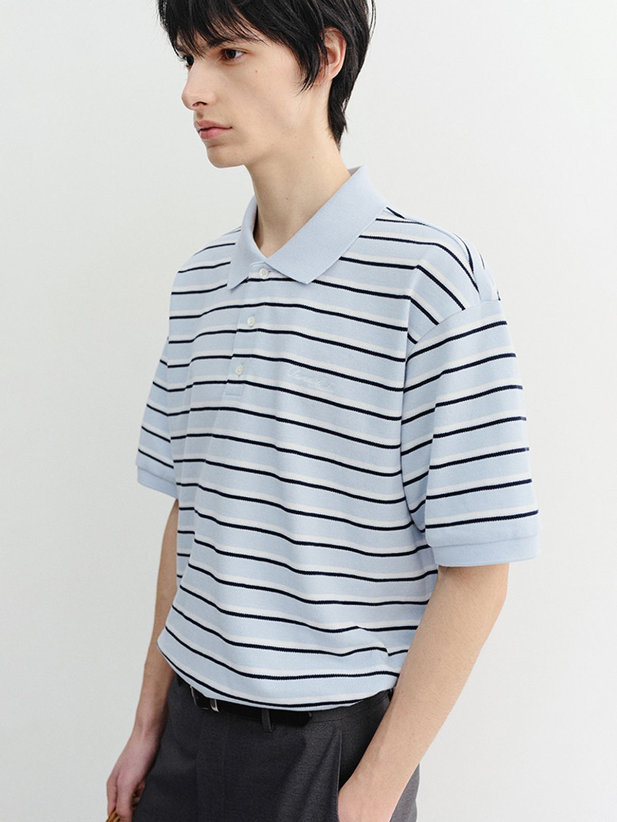 던스트 포 맨(DUNST FOR MEN) STRIPED POLO SHIRT_UNISEX_UDTS6B121_SOFT BLUE