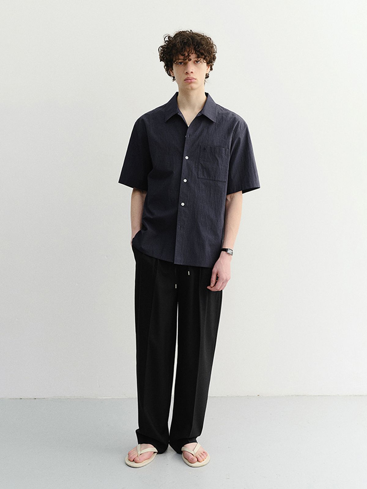 던스트 포 맨(DUNST FOR MEN) OPEN COLLARED SHIRT_UNISEX_UDSH6B130_NAVY