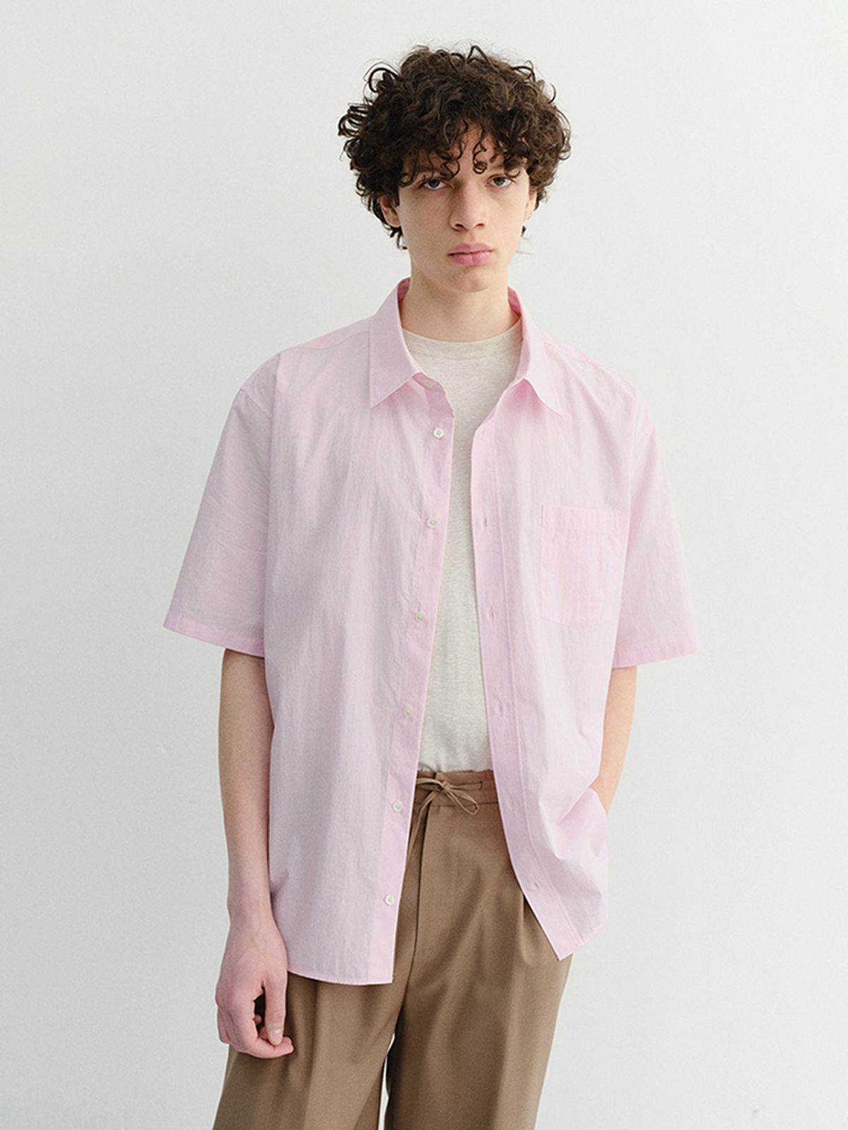 던스트 포 맨(DUNST FOR MEN) OVERSIZED HALF SLEEVE SHIRT_UNISEX_UDSH6B128_SOFT PINK