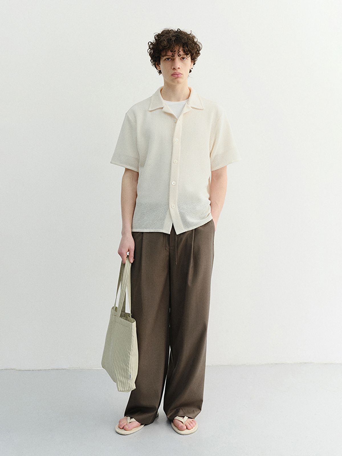 던스트 포 맨(DUNST FOR MEN) OPEN COLLARED CROCHET SHIRT_UDSH6B323_CREAM