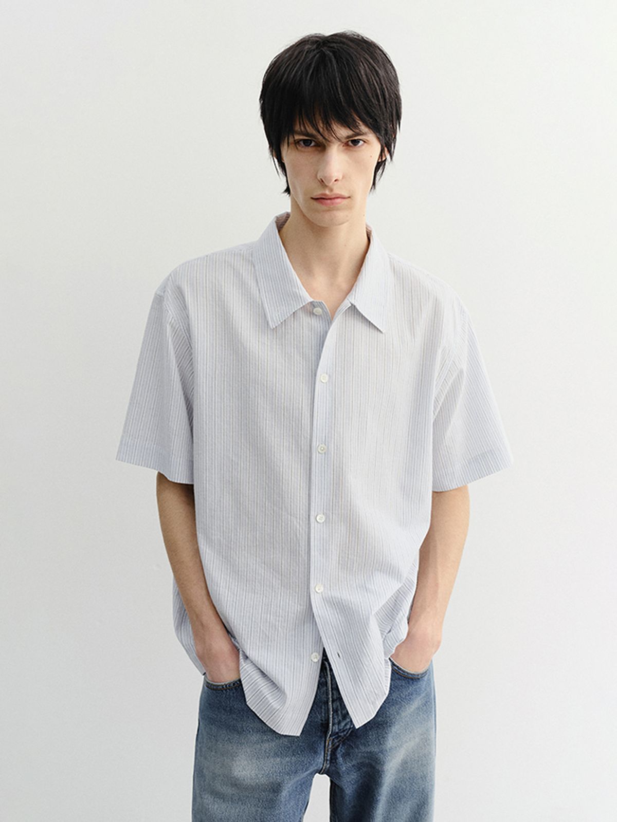 던스트 포 맨(DUNST FOR MEN) HOLIDAY STRIPED SHIRT_UNISEX_UDSH6B123_SOFT BLUE STRIPE