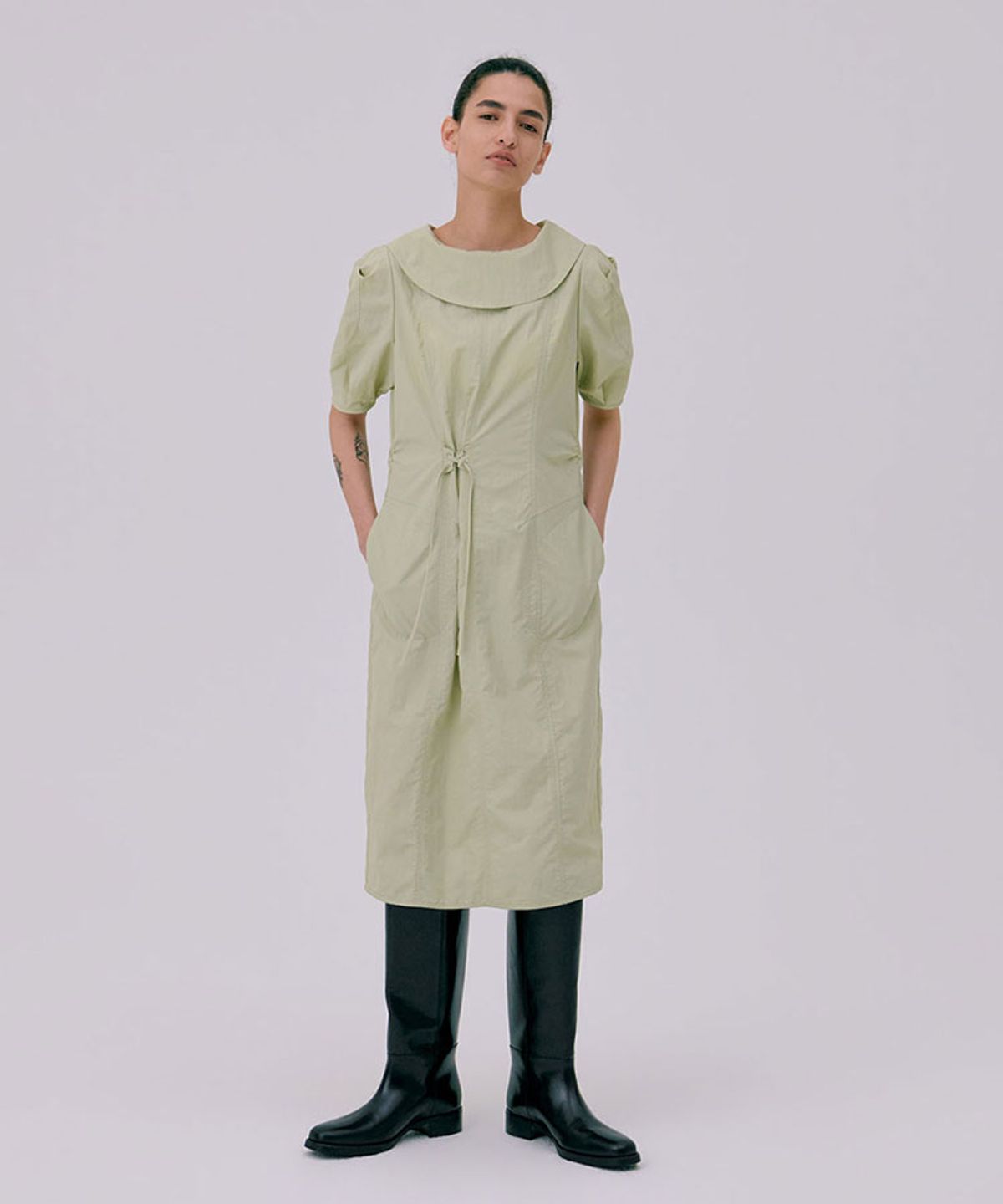 분더캄머(WNDERKAMMER) Puff sleeve dress_Light Khaki(퍼프 소매 드레스_라이트 카키)
