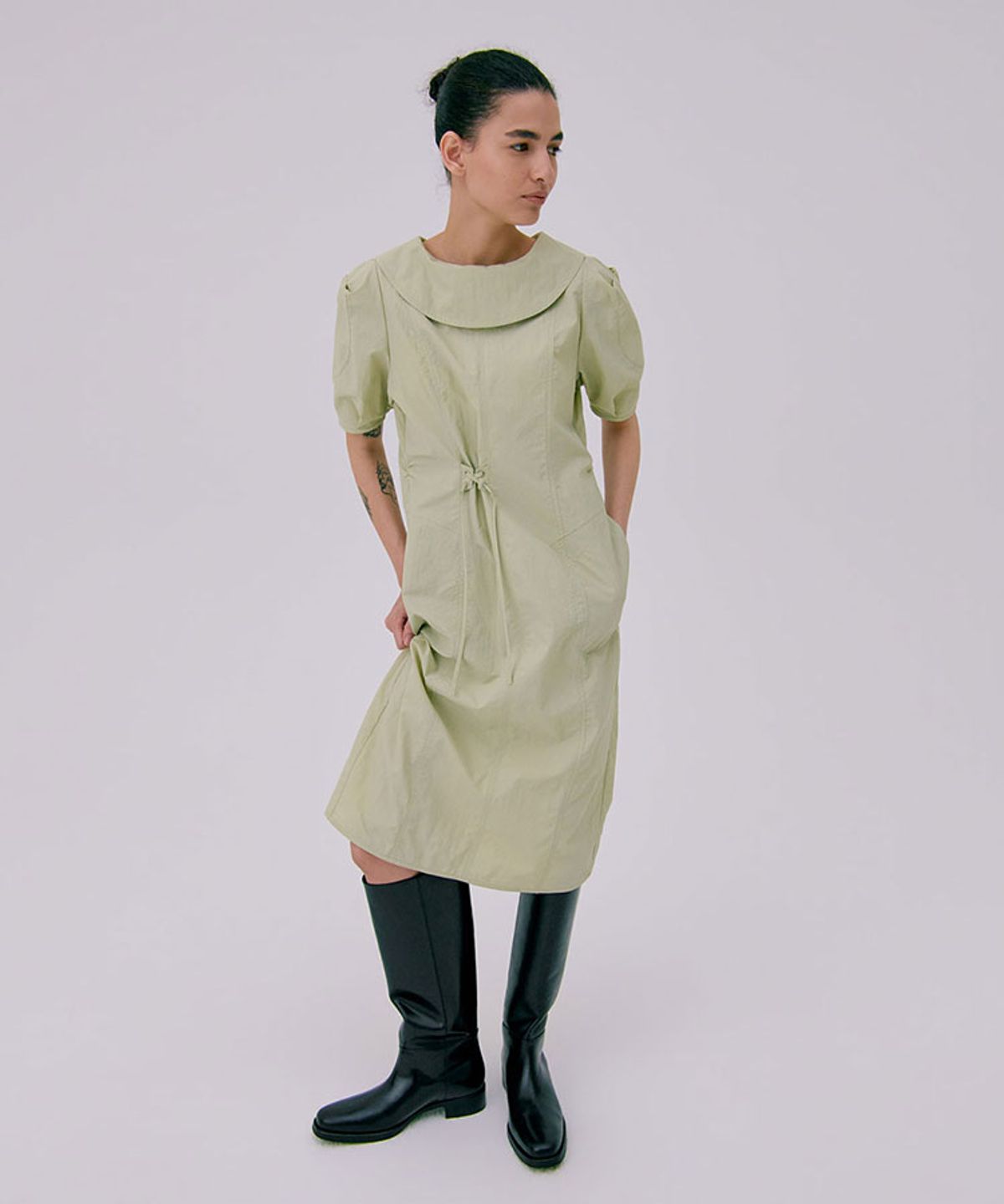 분더캄머(WNDERKAMMER) Puff sleeve dress_Light Khaki(퍼프 소매 드레스_라이트 카키)
