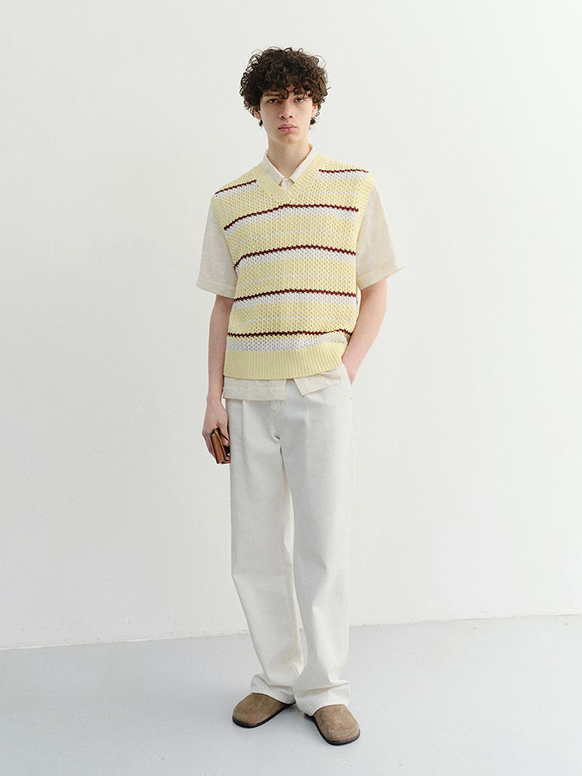 던스트 포 맨(DUNST FOR MEN) CHUNKY STRIPED KNIT VEST_UNISEX_UDSW6B130_BUTTER