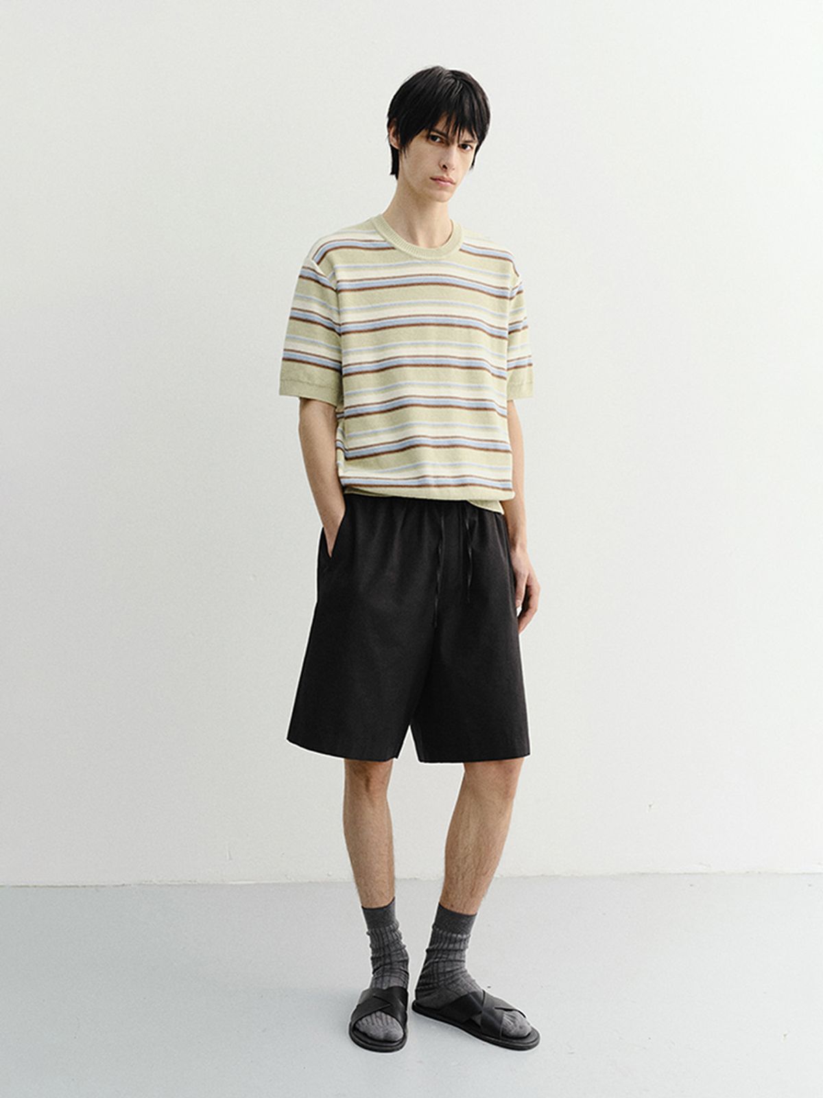 던스트 포 맨(DUNST FOR MEN) STRIPED CREWNECK KNIT_UNISEX_UDSW6B129_MINT / CREAM