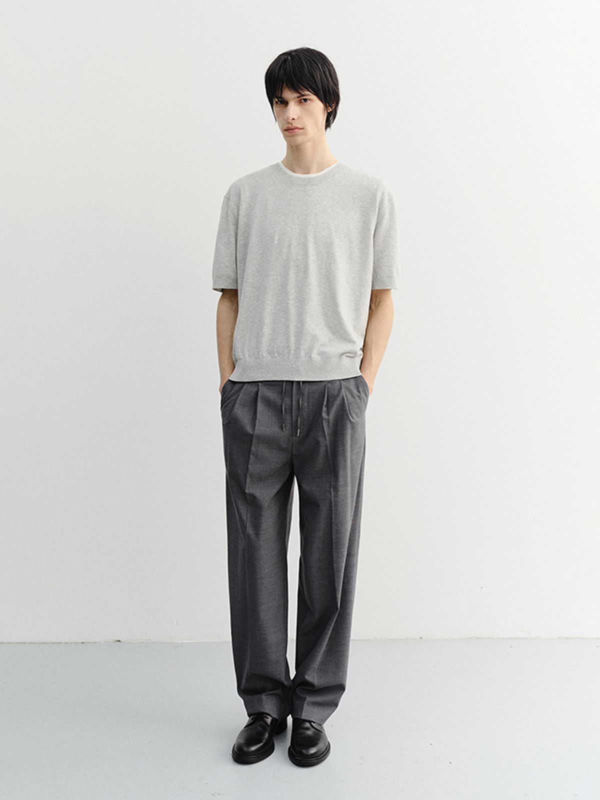 던스트 포 맨(DUNST FOR MEN) LINEN CREWNECK KNIT_UNISEX_UDSW6B128_MELANGE GREY