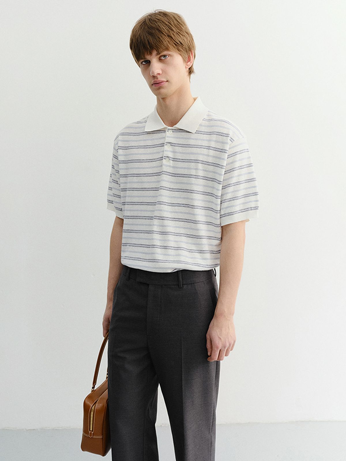 던스트 포 맨(DUNST FOR MEN) STRIPED POLO KNIT_UNISEX_UDSW6B127_WHITE / SOFT BLUE