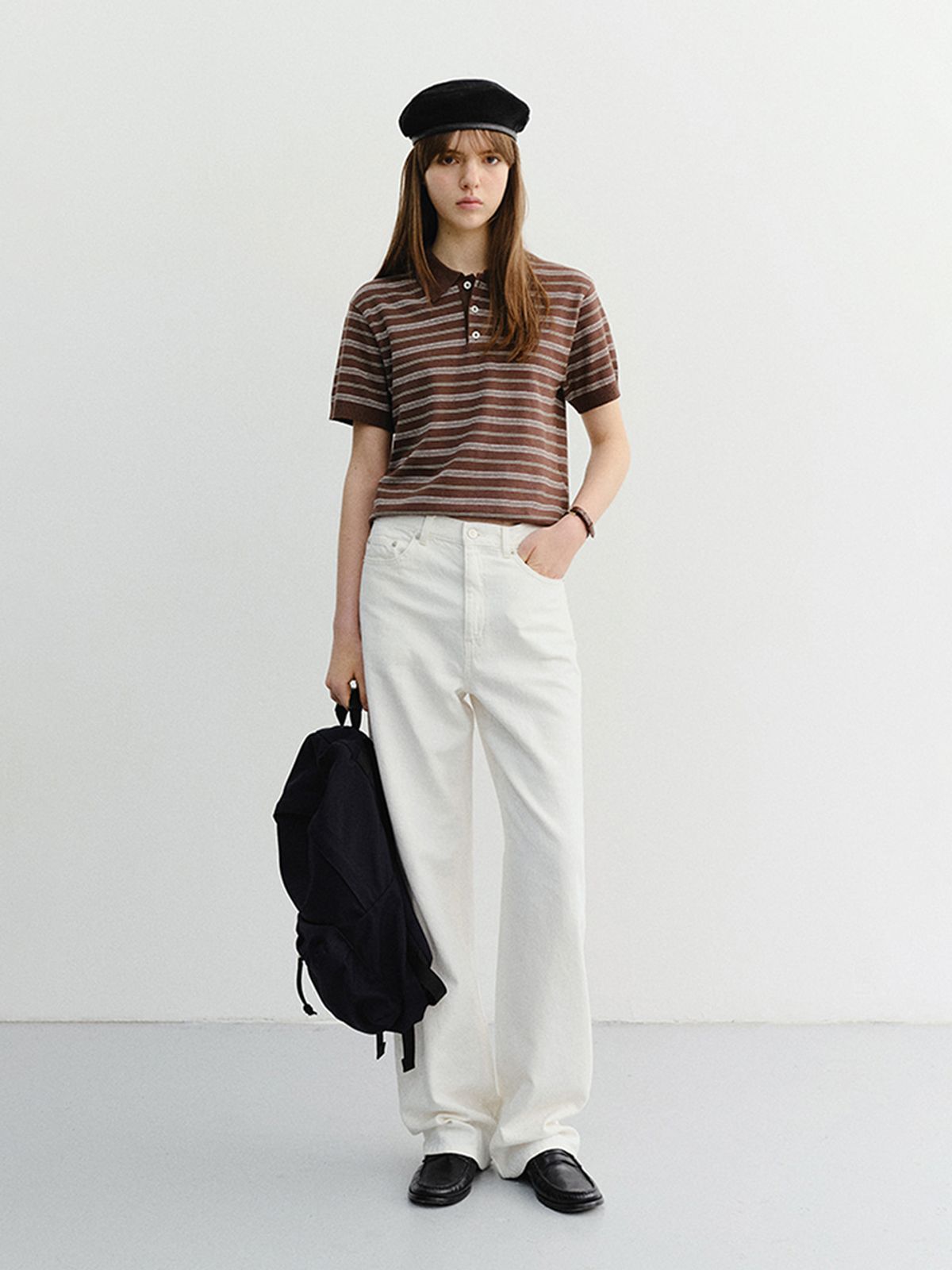 던스트(DUNST) UNISEX STRIPED POLO KNIT_UDSW6B127_BROWN / MINT