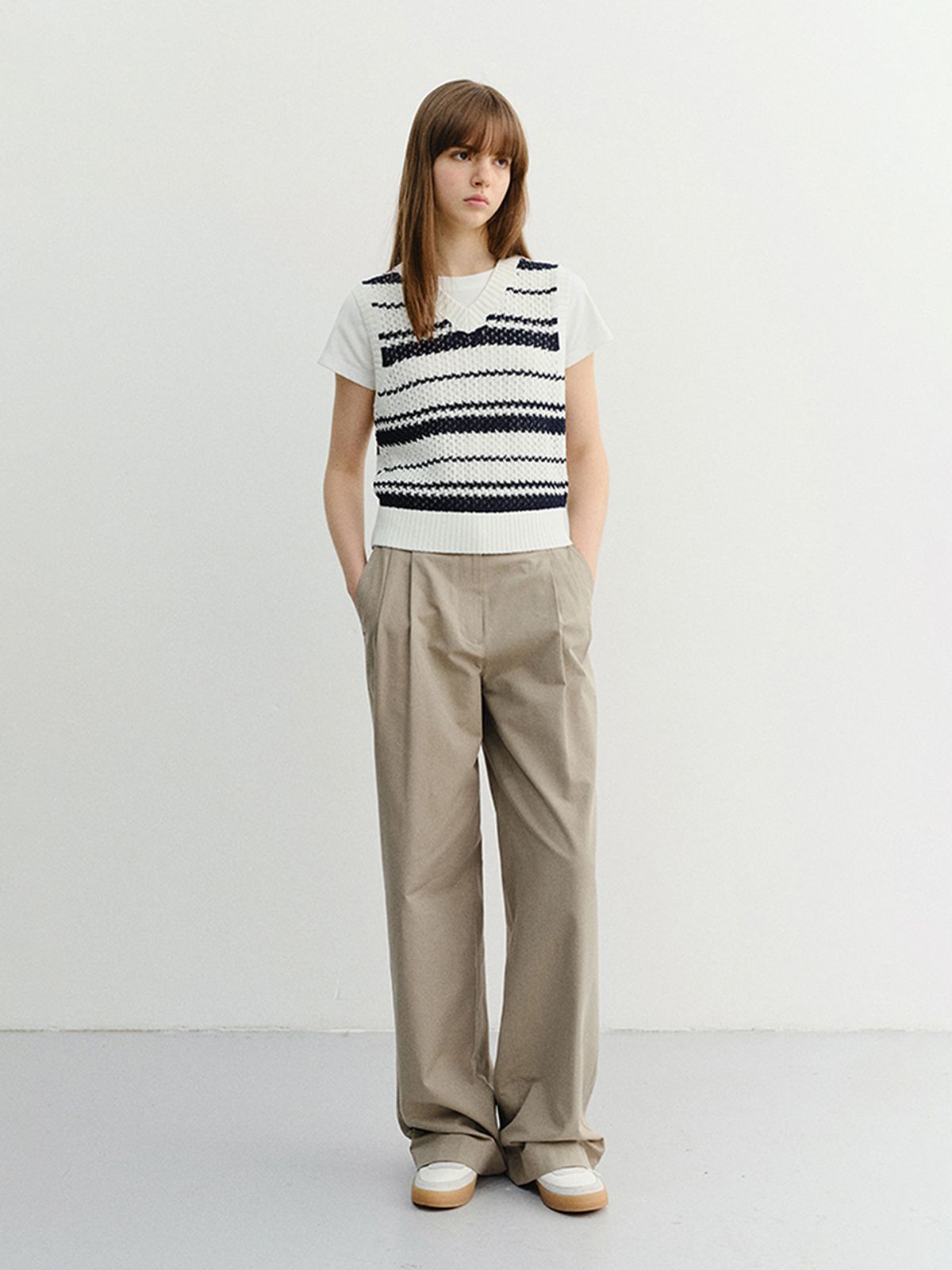 던스트(DUNST) UNISEX CHUNKY STRIPED KNIT VEST_UDSW6B130_NAVY