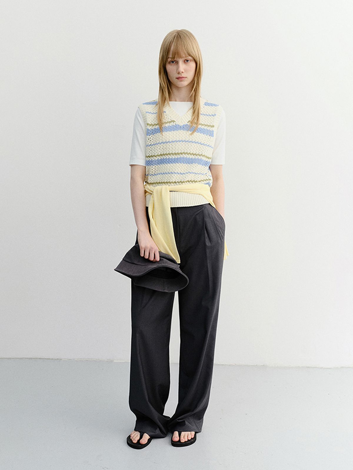 던스트(DUNST) UNISEX CHUNKY STRIPED KNIT VEST_UDSW6B130_SOFT BLUE