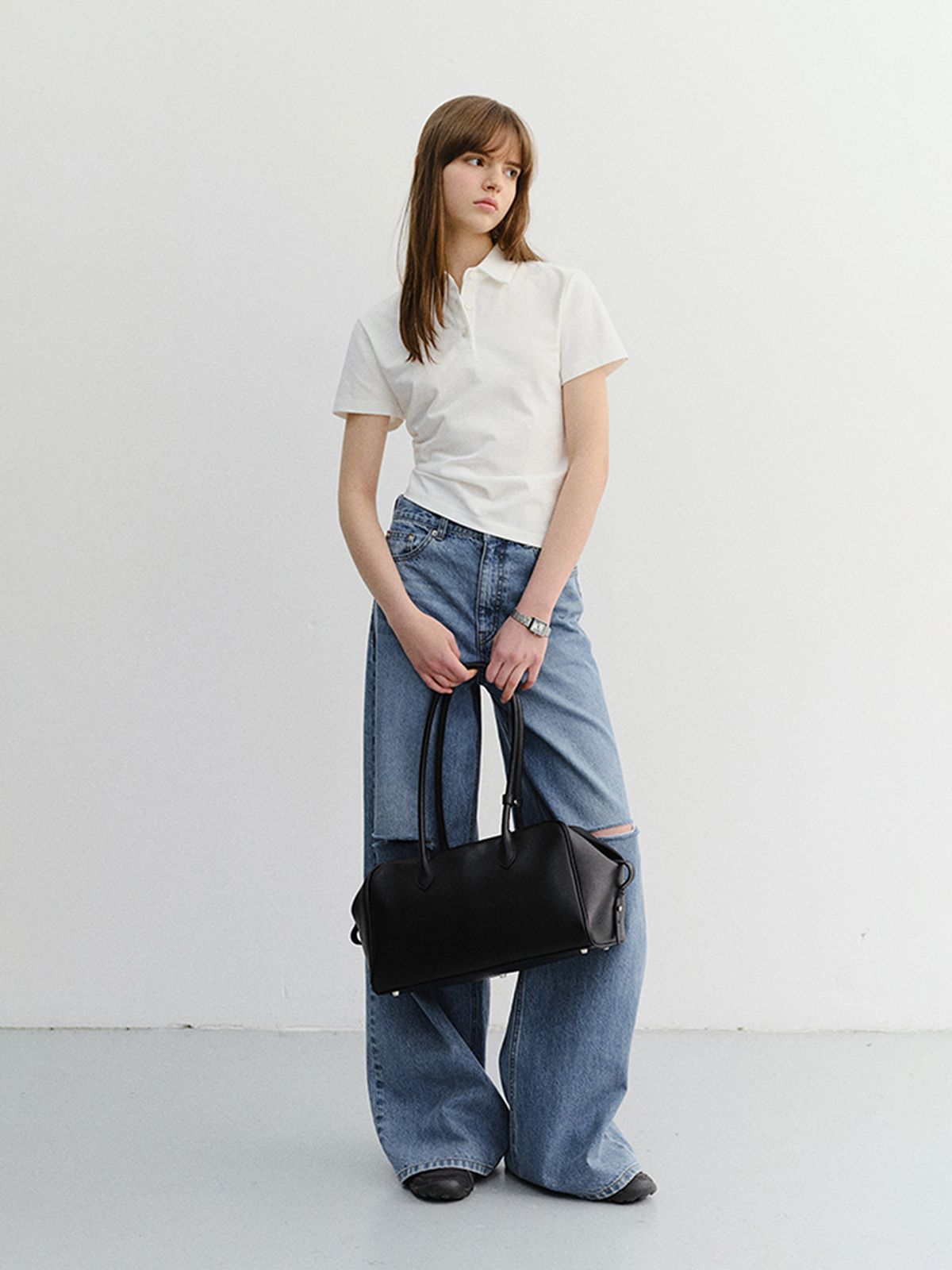 던스트(DUNST) CROPPED SLIM COLLARED T-SHIRT_UDTS6B221_WHITE