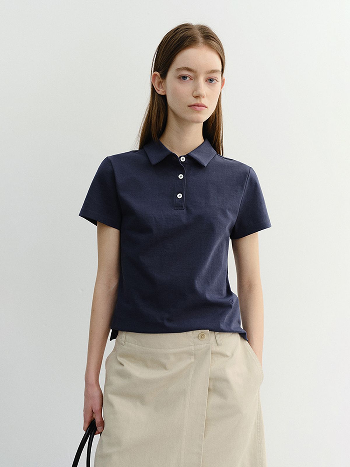 던스트(DUNST) CROPPED SLIM COLLARED T-SHIRT_UDTS6B221_NAVY