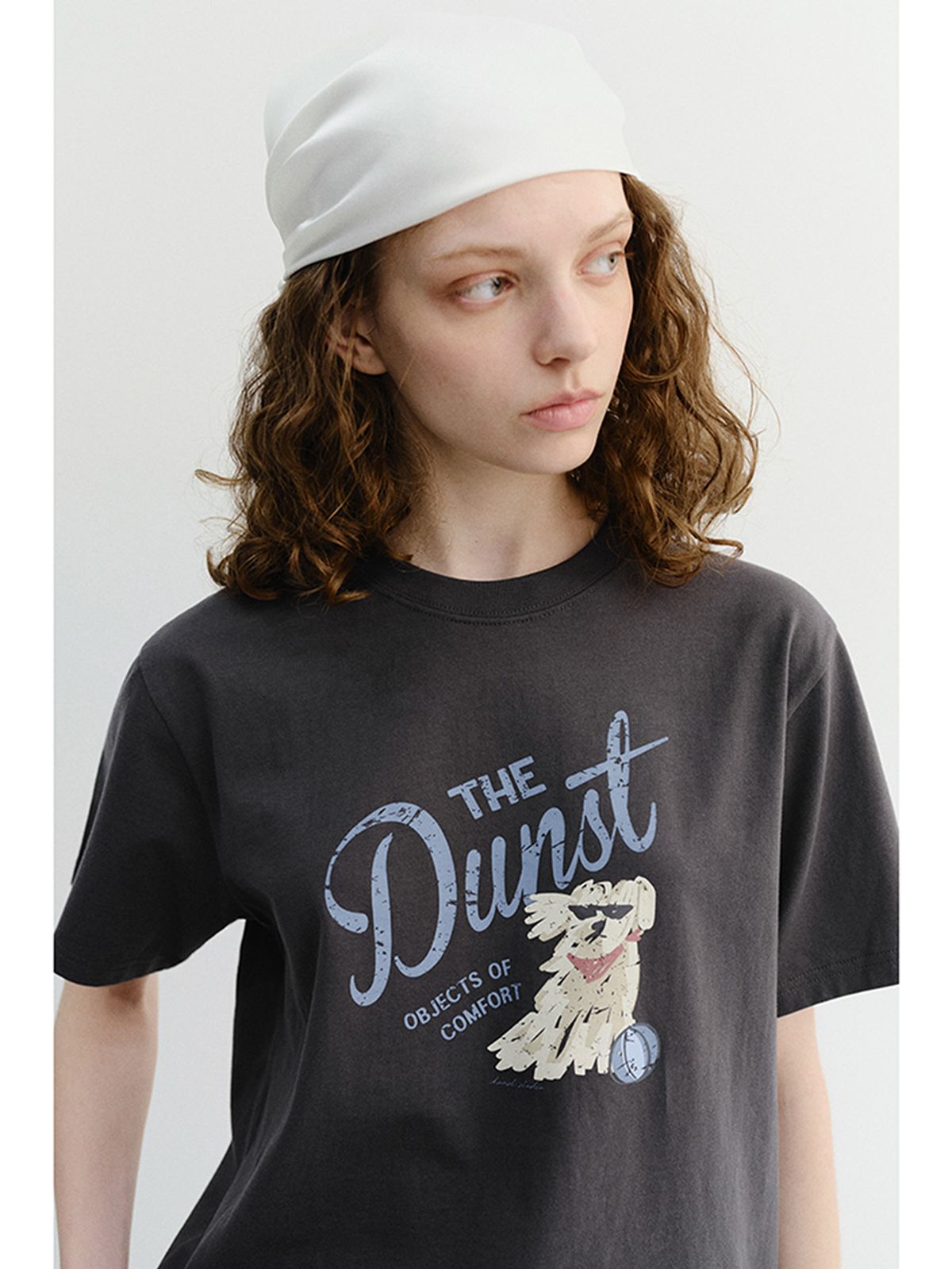 던스트(DUNST) UNISEX DRAWING PUPPY T-SHIRT_UDTS6B127_CHARCOAL GREY