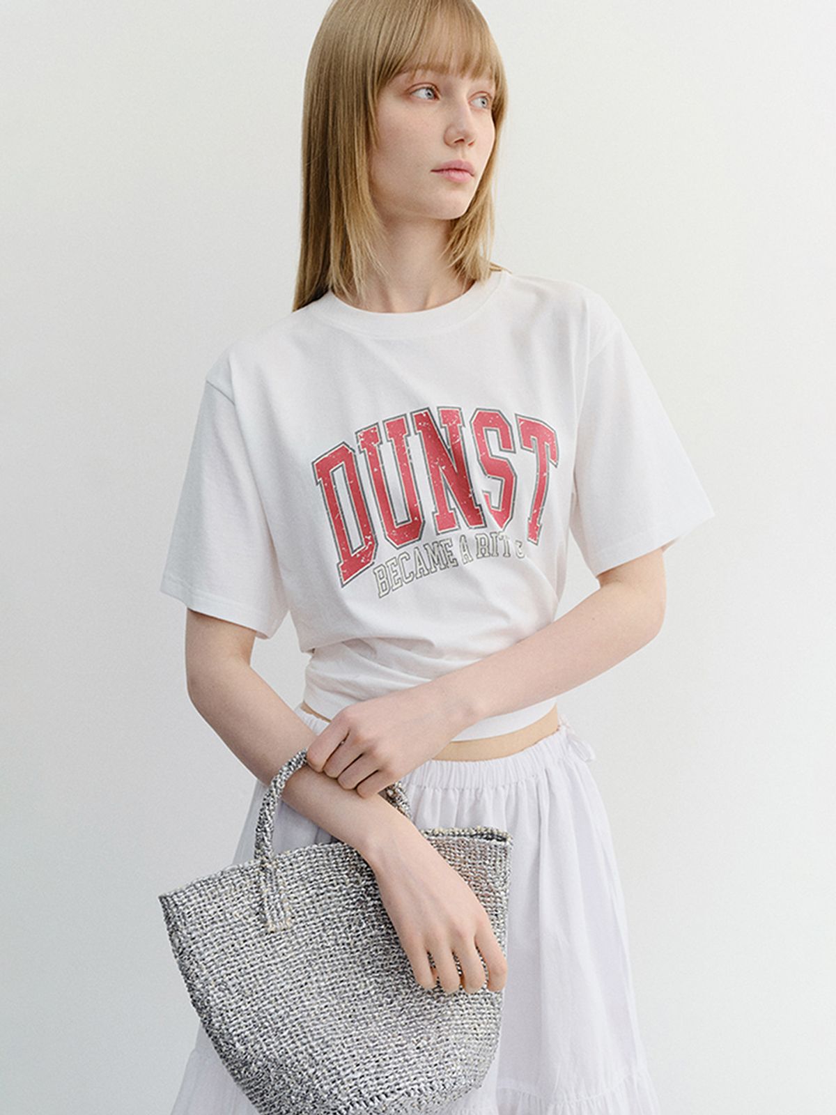 던스트(DUNST) UNISEX VINTAGE ARCH LOGO T-SHIRT_UDTS6B145_OFF WHITE