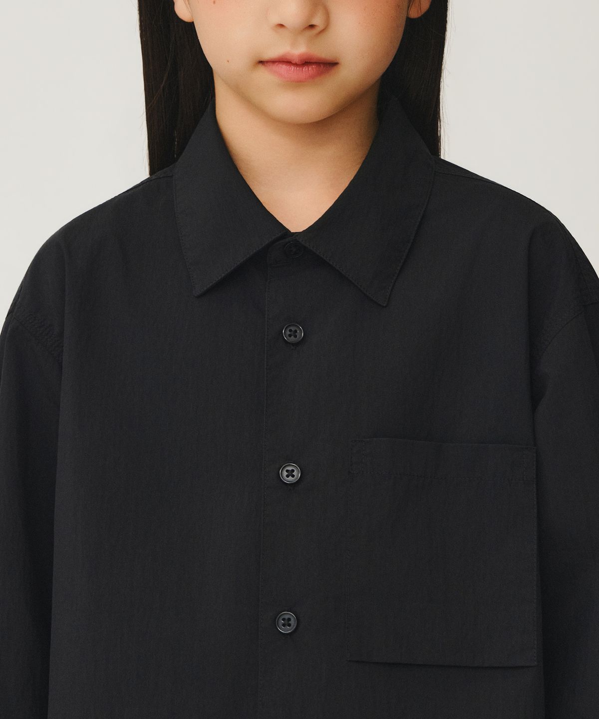 무신사 스탠다드 키즈(MUSINSA STANDARD KIDS) [시티 레저] CN 오버사이즈 셔츠 [블랙]
