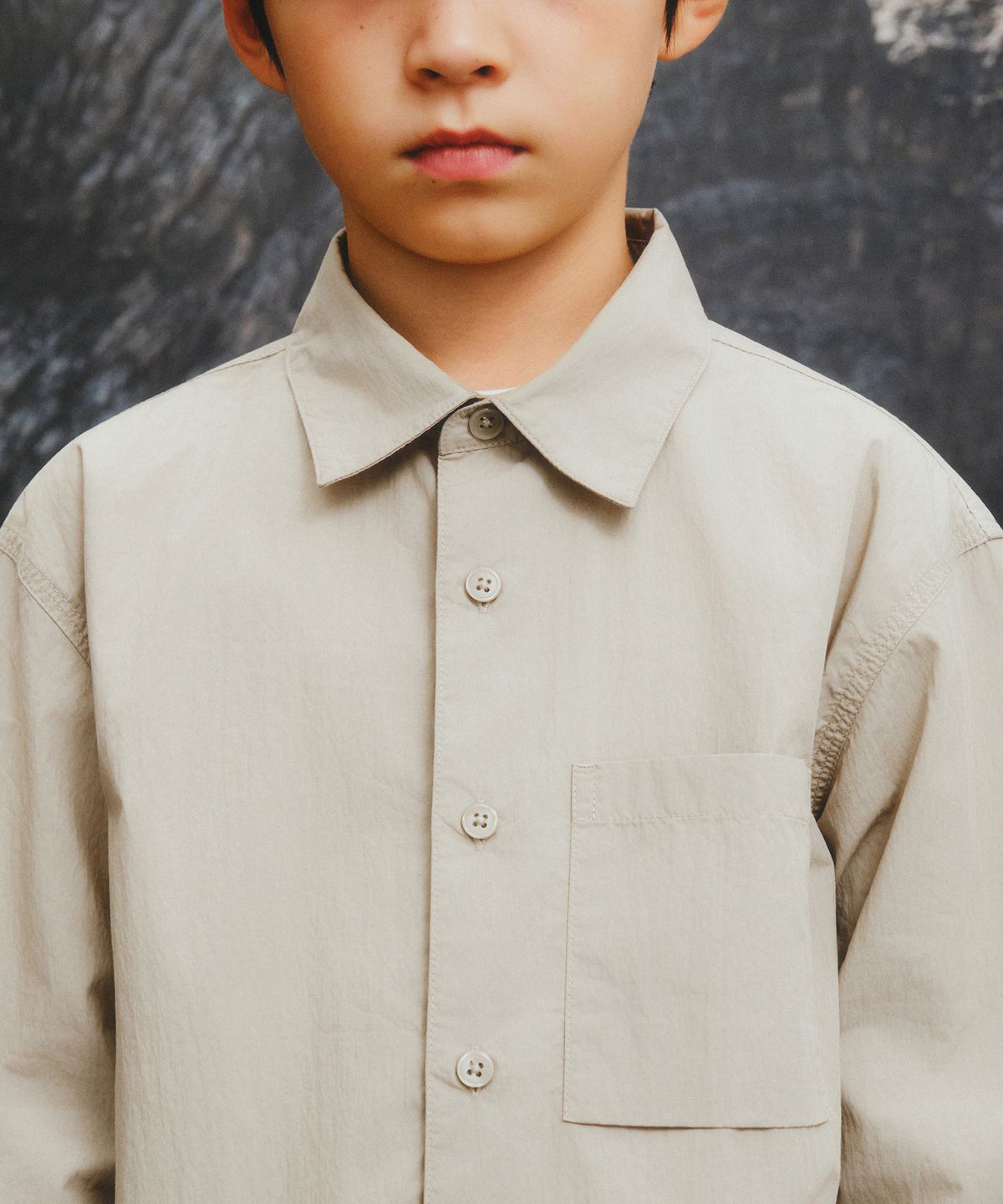 무신사 스탠다드 키즈(MUSINSA STANDARD KIDS) [시티 레저] CN 오버사이즈 셔츠 [그레이쉬 베이지]