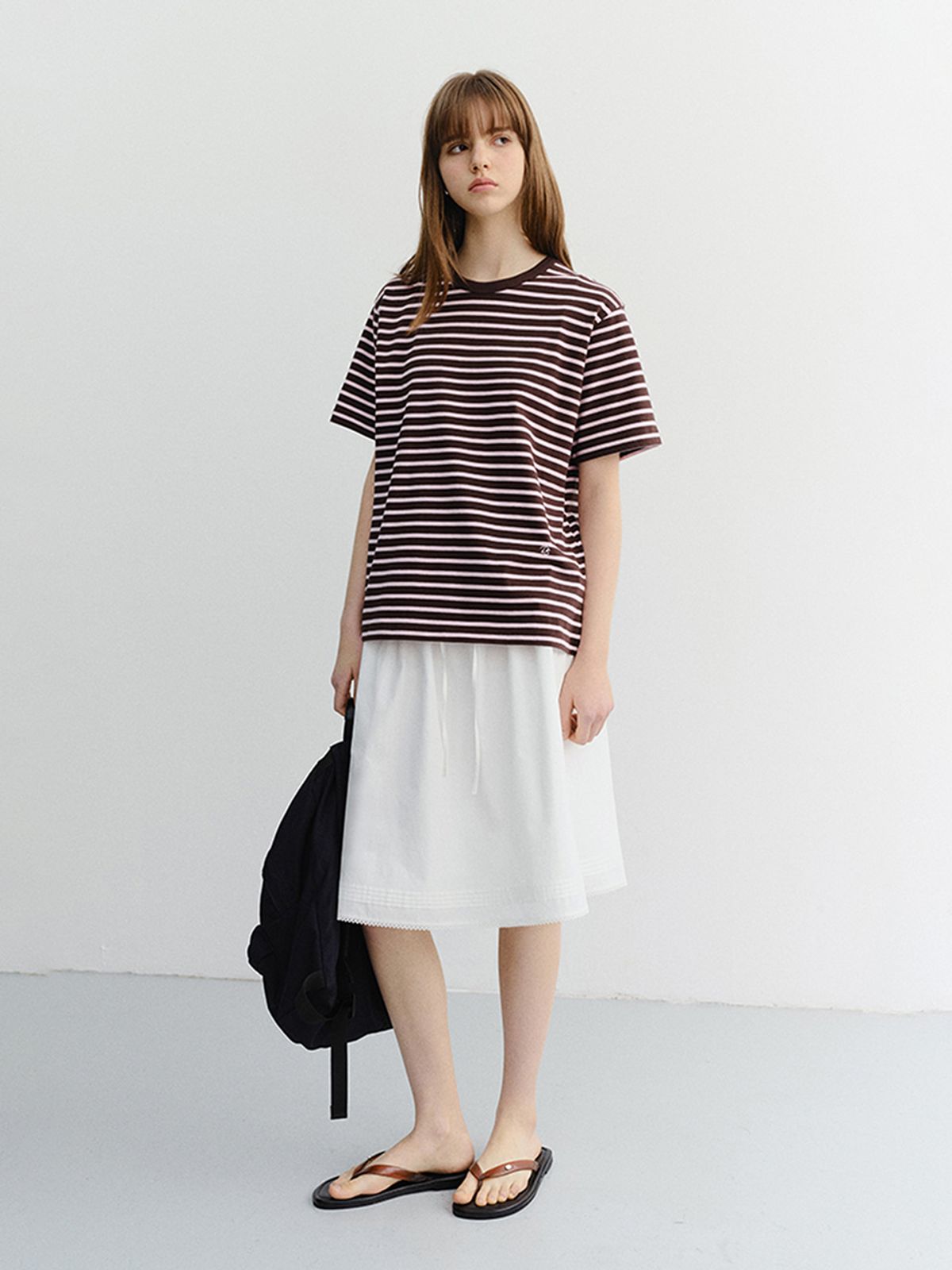 던스트(DUNST) UNISEX STRIPED T-SHIRT_UDTS6B126_BROWN / PINK