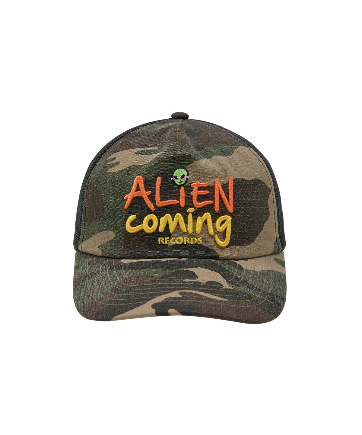 후드후드(HOODHOOD) ALIEN COMING 카모 트러커 캡 카키