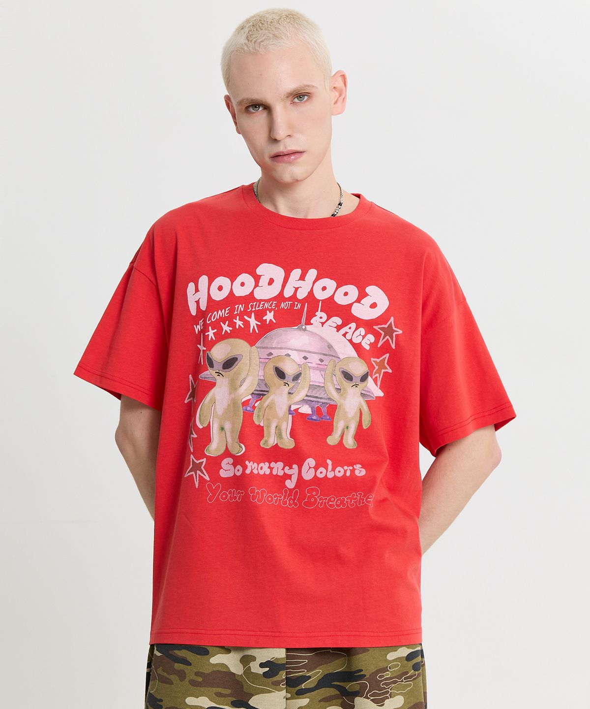 후드후드(HOODHOOD) 에일리언 피스 반팔티셔츠 레드