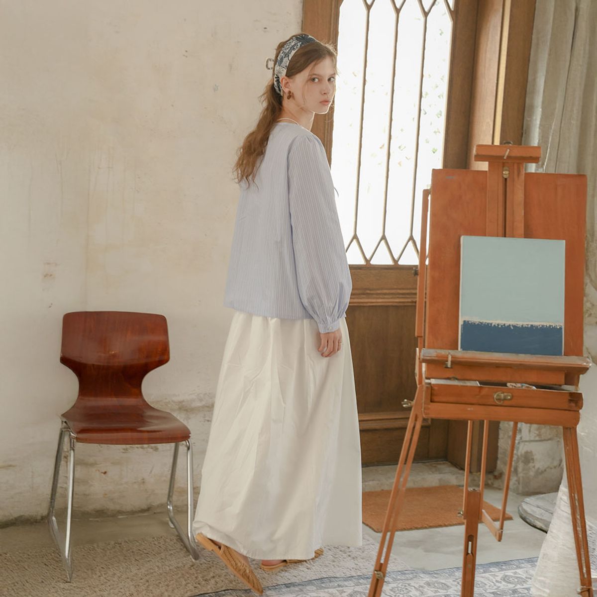 프라우드 마리(PROUD MARY) PM_White elastic waist long skirt