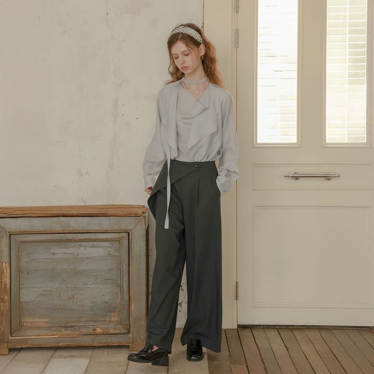 프라우드 마리(PROUD MARY) PM_Wrap detail wide leg pants_CHARCOAL