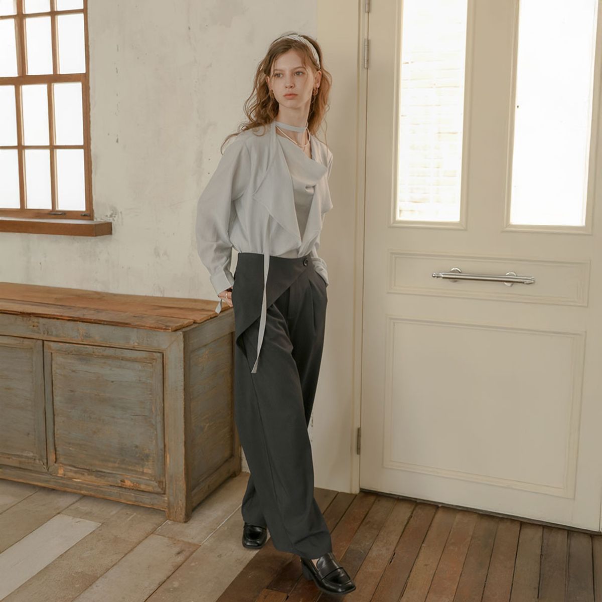 프라우드 마리(PROUD MARY) PM_Soft waterfall drape shirt_BLUE GRAY