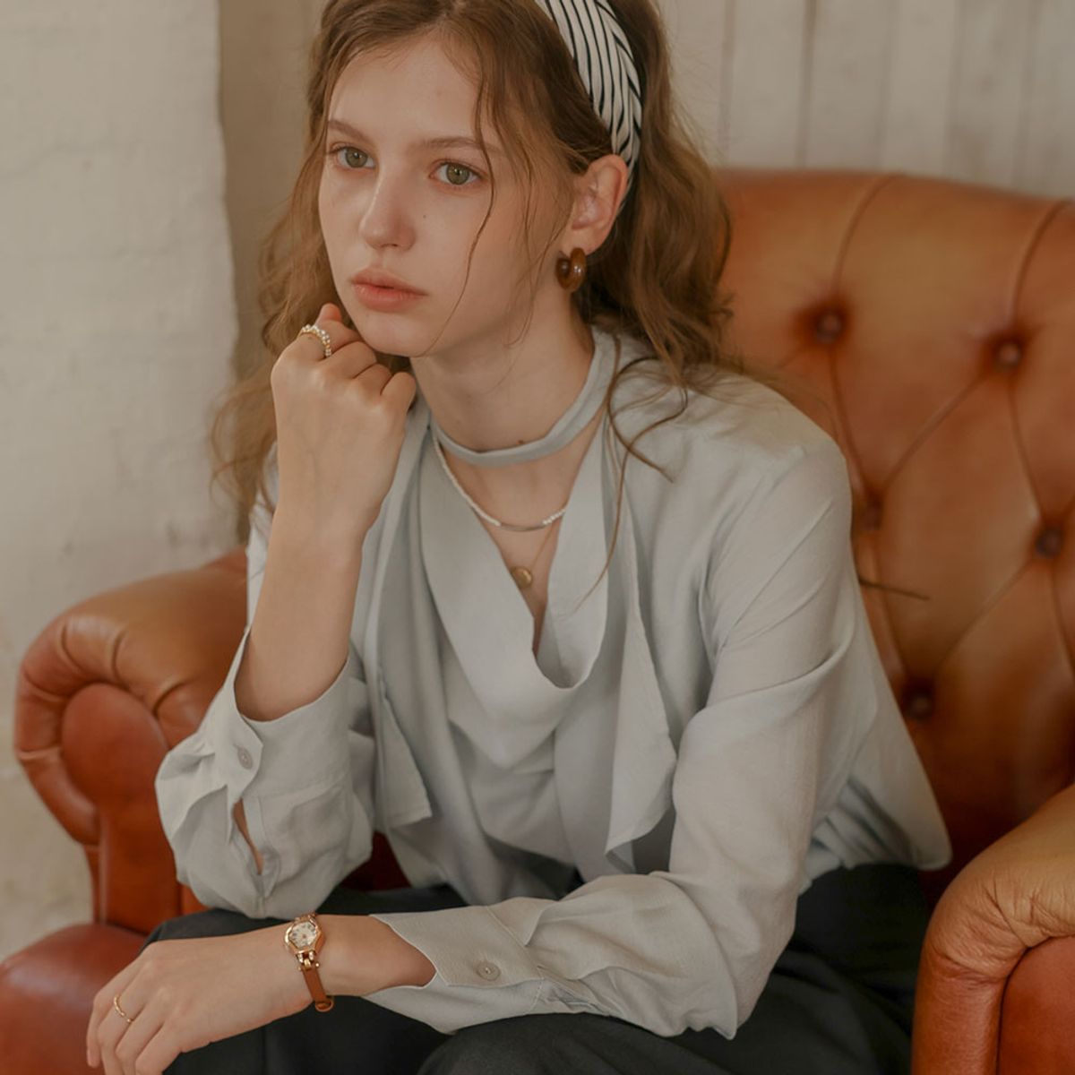 프라우드 마리(PROUD MARY) PM_Soft waterfall drape shirt_BLUE GRAY