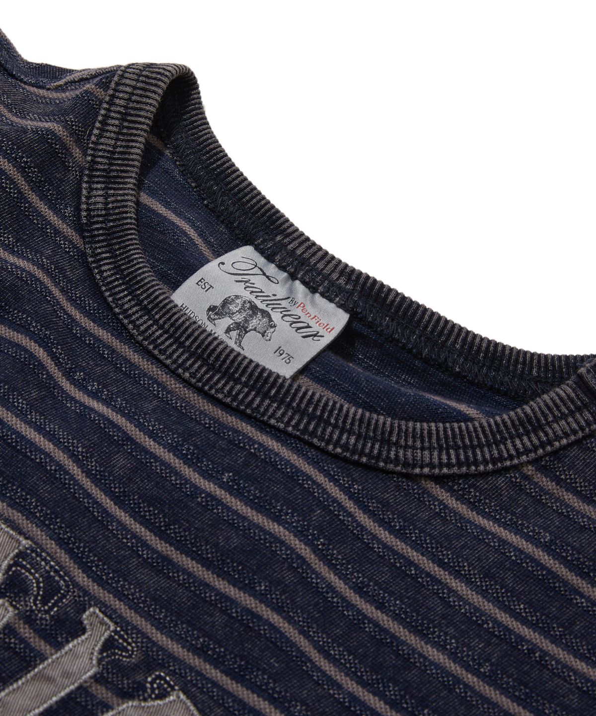 펜필드(PENFIELD) 인디고 자카드 스트라이프 빈티지 자수 아트워크 하프슬리브 인디고_FS2KT63U