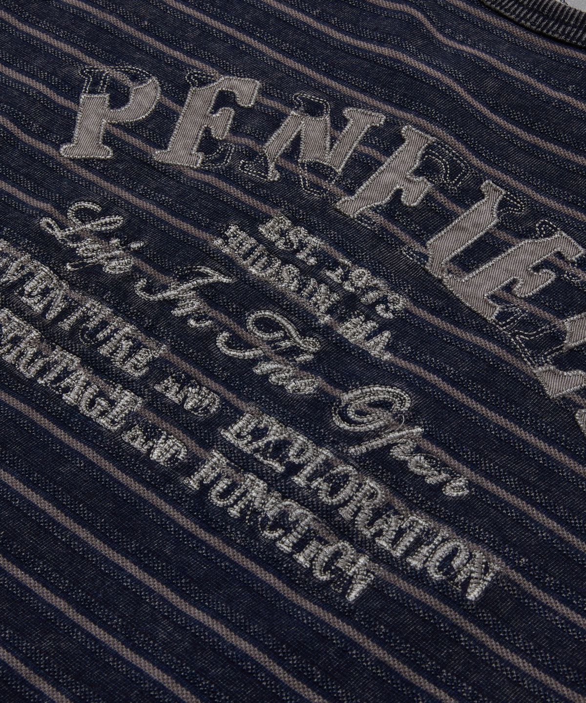 펜필드(PENFIELD) 인디고 자카드 스트라이프 빈티지 자수 아트워크 하프슬리브 인디고_FS2KT63U