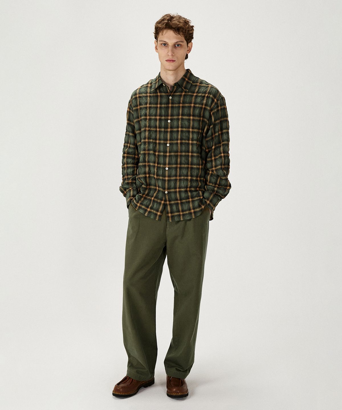 셔터(SHIRTER) ORGANIC COTTON TENCEL SHIRRED SHIRT (GREEN)