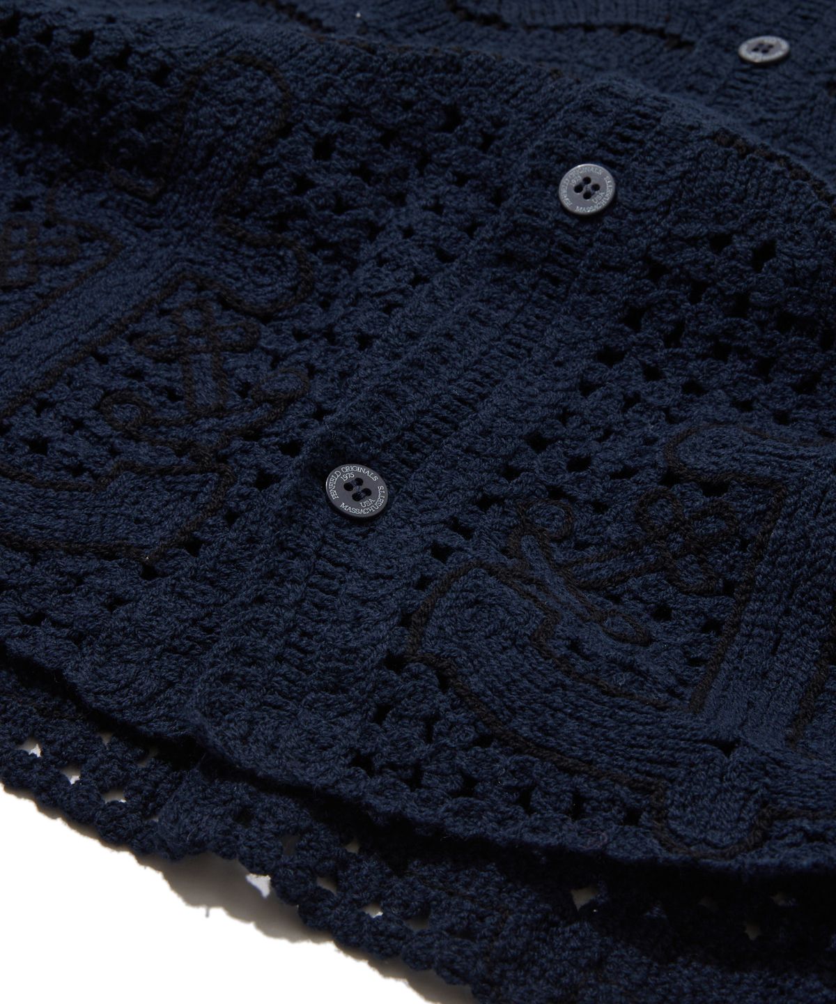 펜필드(PENFIELD) 솔티독 크로셰 니트 반팔 셔츠 네이비_FS2NJ02U