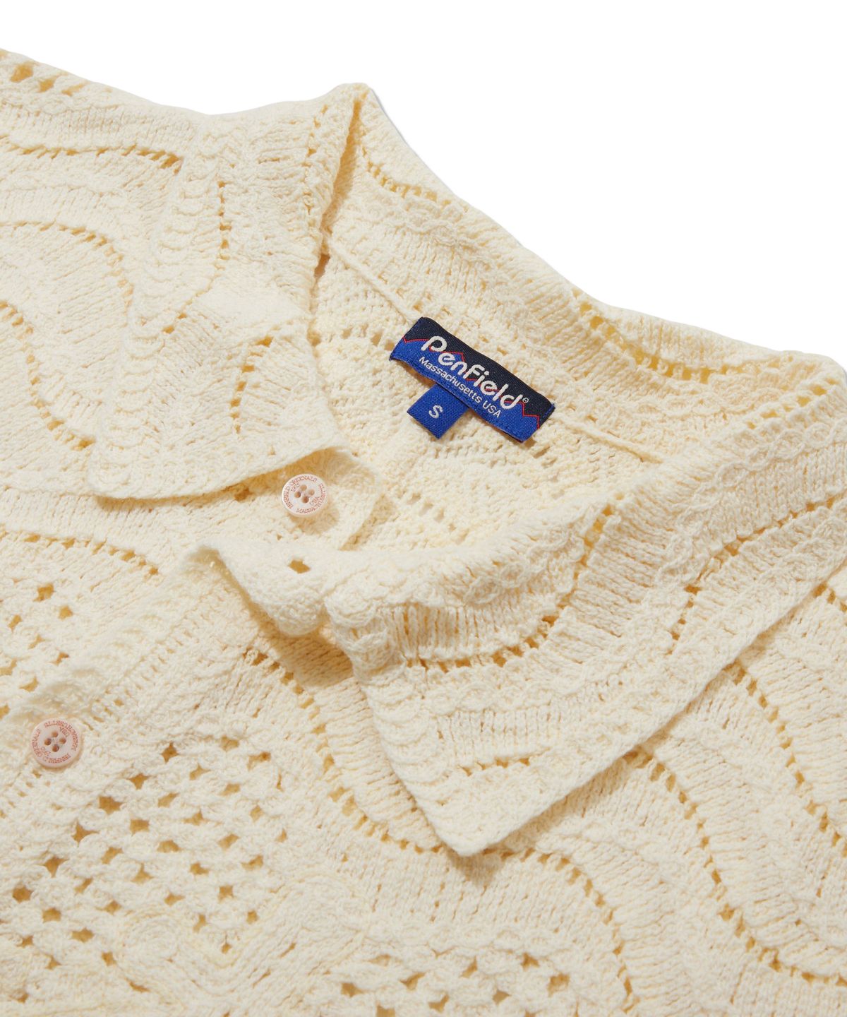 펜필드(PENFIELD) 솔티독 크로셰 니트 반팔 셔츠 레몬_FS2NJ01U